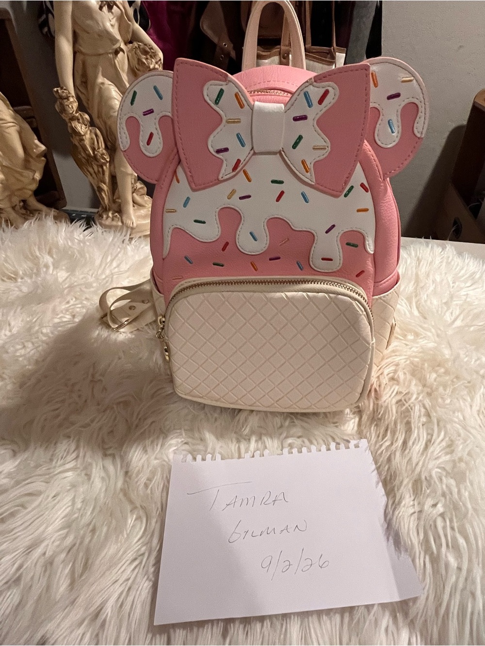 Loungefly Minnie Sundae Pink & Cream Sprinkle Bow Mini Backpack
